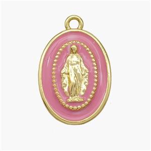 Copper Jesus Pendant Pink Enamel Oval Gold Plated, approx 14-19mm