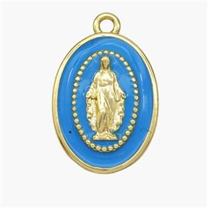 Copper Jesus Pendant Blue Enamel Oval Gold Plated, approx 14-19mm