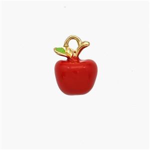 Copper Apple Pendant Red Enamel Gold Plated, approx 8-10mm