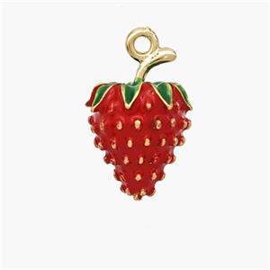 Copper Strawberry Pendant Red Enamel Gold Plated, approx 11-16mm