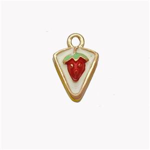 Copper Strawberry Pendant Red Enamel Gold Plated, approx 9-10mm