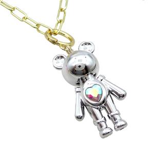 Copper Necklace With Platinum Bear Gold Plated, approx 40-65mm, 50cm length