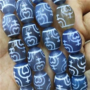 Blue Tibetan Agate Barrel Beads, approx 13-18mm, 20pcs per st