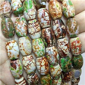 Fire Agate Barrel Beads Green Coffee Dye, approx 14-19mm, 17pcs per st