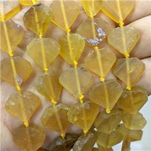 Natural Yellow Fluorite Heart Beads, approx 16mm