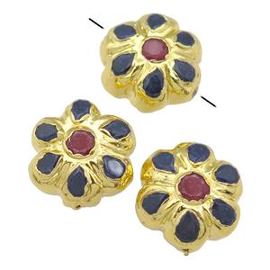 Jade flower beads, gold plated, approx 22-24mm