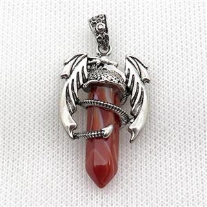 Alloy Dragon Pendant Pave Red Stripe Agate Antique Silver, approx 10mm, 25-40mm