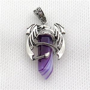 Alloy Dragon Pendant Pave Purple Stripe Agate Dye Antique Silver, approx 10mm, 25-40mm