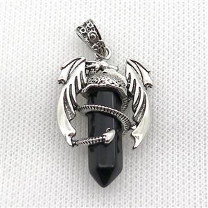 Alloy Dragon Pendant Pave Black Onyx Agate Antique Silver, approx 10mm, 25-40mm