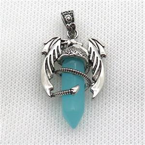 Alloy Dragon Pendant Pave Teal Crystal Glass Antique Silver, approx 10mm, 25-40mm