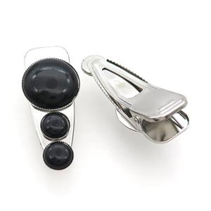 Copper Hair Clips Pave Black Onyx Agate Platinum Plated, approx 12mm, 25-60mm