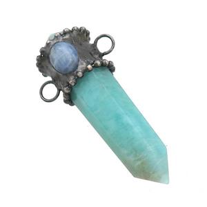 Natural Green Amazonite Bullet Pendant Kyanite 2loops, approx 14-50mm