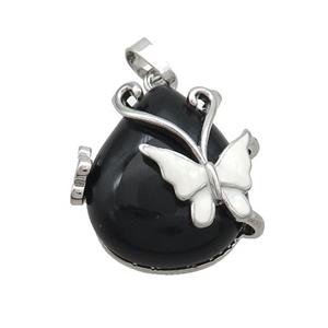 Black Onyx Agate Teardrop Pendant Alloy Platinum Plated, approx 20-25mm