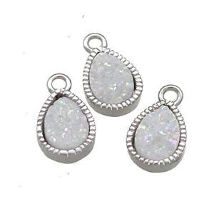 White AB-Color Quartz Druzy Teardrop Pendant, approx 6x8mm