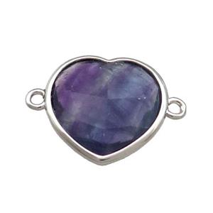 Natural Purple Fluorite Heart Connector Platinum Plated, approx 17mm