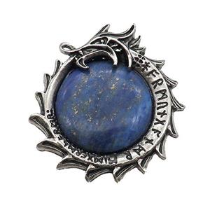 Alloy Dragon Charms Pendant Pave Lapis Lazuli Antique Silver, approx 40mm