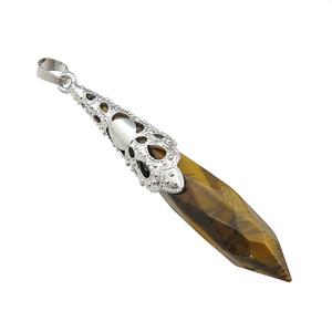 Natural Tiger Eye Stone Pendulum Pendant Platinum Plated, approx 10-60mm