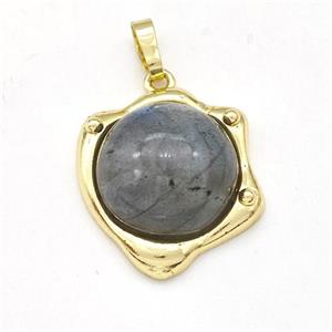 Labradorite Pendant Half Round Gold Plated, approx 20-21mm