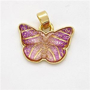 Fuchsia Resin Butterfly Pendant Gold Plated, approx 11-16mm