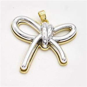 Copper Bowknot Pendant Pave Silver Resin Gold Plated, approx 30-35mm