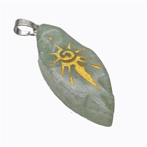 Natural Labradorite Leaf Pendant Sun Golden Painted, approx 15-40mm