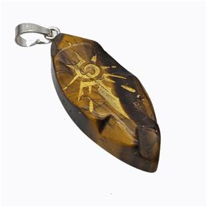 Natural Tiger Eye Stone Leaf Pendant Sun Golden Painted, approx 15-40mm