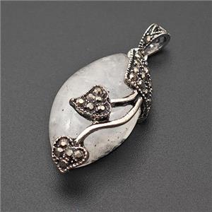 Natural Clear Quartz Leaf Pendant Alloy Pave Rhinestone Antique Silver, approx 15-25mm