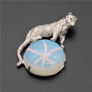 Alloy Leopard Pendant Pave Opalite Platinum Plated, approx 22mm, 27-40mm