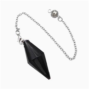 Black Obsidian Pendulum Pendant With Chain, approx 16-40mm, 8mm, 16cm length