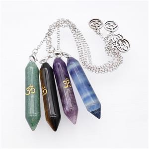 Mix Gemstone Prism Pendant With Chain, approx 10-50mm, 12mm, 16cm length