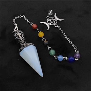 White Opalite Pendulum Pendant With Chakra Chain David Star, approx 18-55mm, 14-27mm, 18cm length