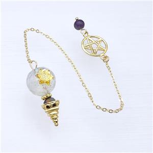 Clear Quartz Sphere Pendant With Chain Star Gold Plated, approx 16-35mm, 16mm, 16cm length