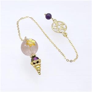 Pink Rose Quartz Sphere Pendant With Chain Star Gold Plated, approx 16-35mm, 16mm, 16cm length