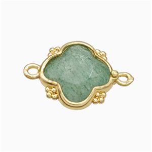 Natural Green Strawberry Quartz Clover Connector Gold Plated, approx 15mm