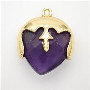 Natural Purple Amethyst Face Pendant Gold Plated, approx 19mm