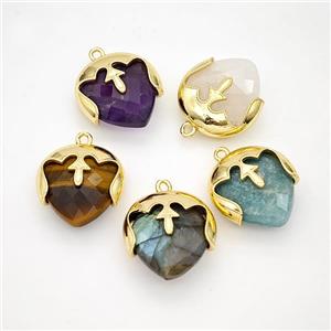 Natural Gemstone Face Pendant Gold Plated Mixed, approx 19mm