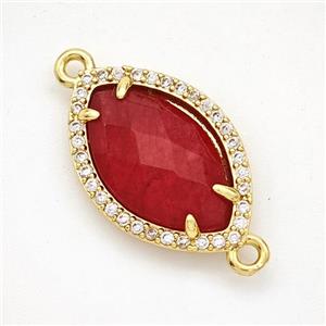 Red Dye Jade Eye Connector Copper Pave Zirconia Gold Plated, approx 14-20mm