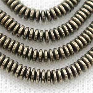 Hematite heishi beads, pyrite color electroplated, approx 1.5x5mm