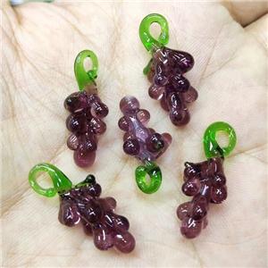 Purple Lampwork Glass Grape Pendant, approx 10-27mm