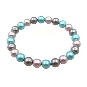 pearlized shell bracelet, mixed color, approx 8mm dia