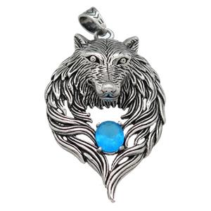 stainless steel wolf pendant, antique silver, approx 45-65mm