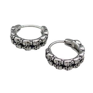 Stainless Steel Hoop Earrings Skull Antique Silver, approx 15-16mm