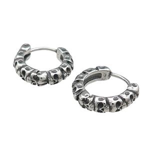 Stainless Steel Hoop Earrings Skull Antique Silver, approx 15-16mm
