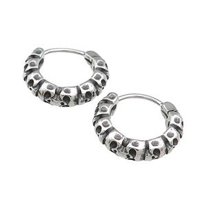 Stainless Steel Hoop Earrings Skull Antique Silver, approx 15-16mm