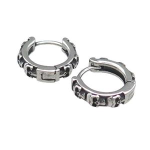 Stainless Steel Hoop Earrings Skull Antique Silver, approx 15-16mm