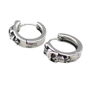 Stainless Steel Hoop Earrings Skull Antique Silver, approx 15-16mm