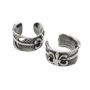 Stainless Steel Clip Earrings Fleur De Lis Antique Silver, approx 13-15mm