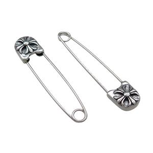 Stainless Steel Safety Pins Fleur De Lis Antique Silver, approx 9-13mm, 40mm