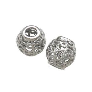 Raw Titanium Steel Round Beads Large Hole Hollow, approx 10mm, 4mm hole