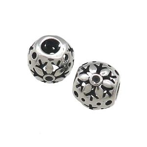 Titanium Steel Round Beads Large Hole Hollow Antique Silver, approx 9-10mm, 4mm hole